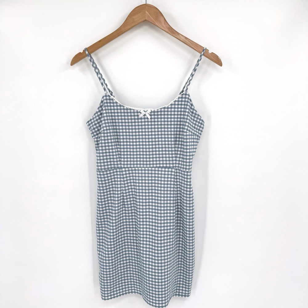 Lottie Moss Blue White Gingham Mini Dress Lace Trim Bow Small